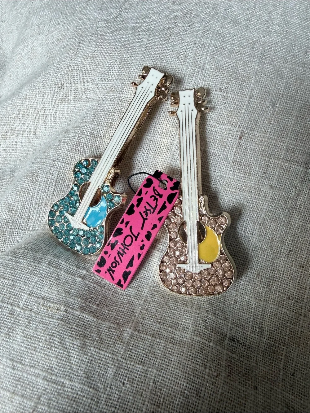 Betsey Johnson Rhinestone Guitar Brooch(or) Pendant Set of 2